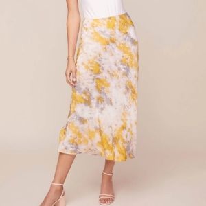 ASTR the Label NAVA Tie Dye Satin Midi Skirt Size M Lemon New